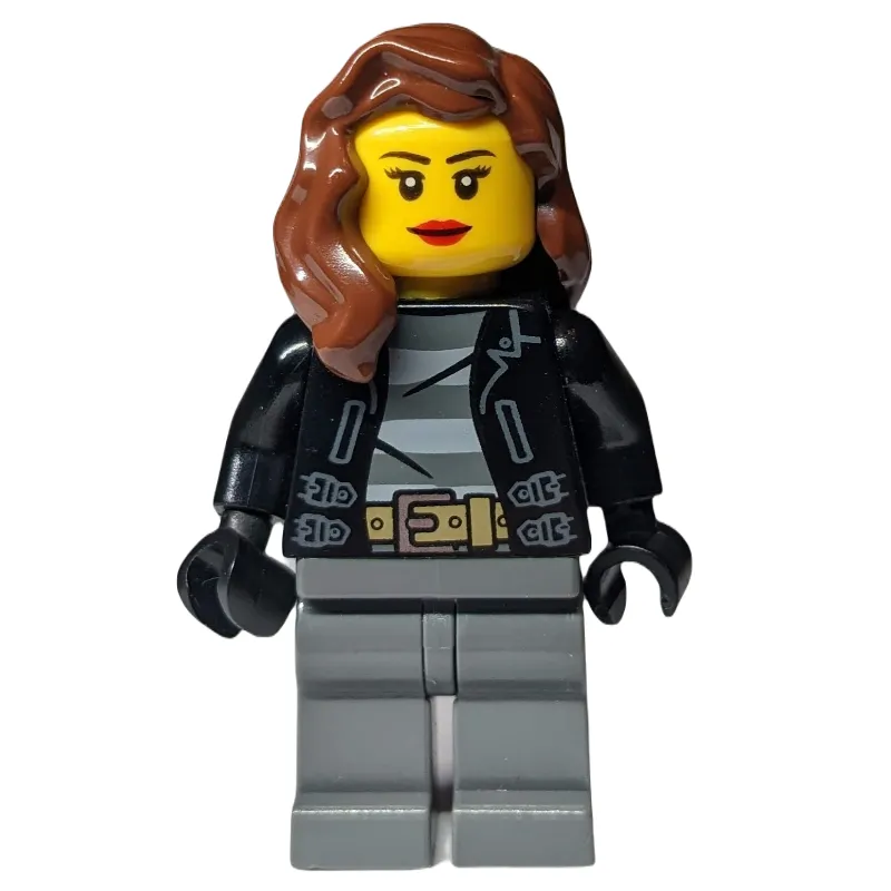 Criminal, Woman, Open Black Jacket over Prison Shirt, Reddish Brown Hair