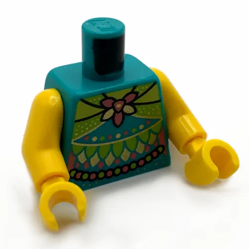 Torso Vest Top with Lime Straps, Coral Bow, Leads, Leaves print, Yellow Arms and Hands