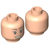 Minifig Head Gladys, Eyelashes, Dark Tan Lips, Open Mouth Smile Print
