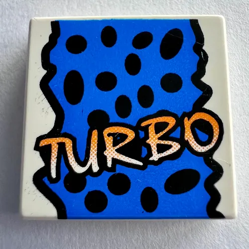 Tile 2 x 2 with Yellow 'TURBO', Black Spots, Blue Background Print