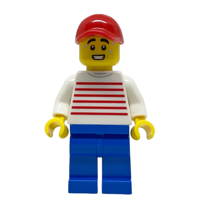 White Striped Torso, Blue Legs, Red Cap