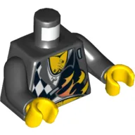Torso Shirt with Black and White Checks, Flames, Chest Hair / Skull on Back Print, Black Arms, Yellow Hands