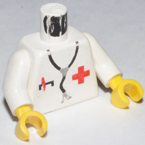 Torso Red Cross, Pocket with Pen, and Stethoscope Print, White Arms, Yellow Hands