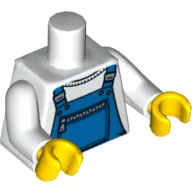 Torso Overalls Blue with Zippered Front Pocket Print, White Arms, Yellow Hands