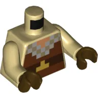 Torso Pixelated Tunic, Reddish Brown, Dark Brown, Light Bluish Gray Squares Print, Tan Arms, Dark Brown Hands