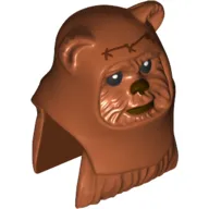 Minifig Head Special, Ewok with Dark Orange Hood with Reddish Brown Stitching Print (Wicket)