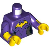 Torso Jumpsuit with Silver Side Trim, Yellow Batgirl Logo Print, Dark Purple Arms with Yellow Cuffs Print, Yellow Hands