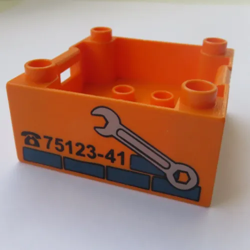 Duplo Container Box 4 x 4 with Studs on Corners with Wrench and Repair Phone Number Print