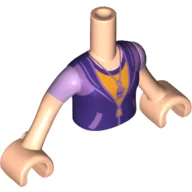 Minidoll Torso Girl with Dark Purple Zipper Jacket over Orange Top with Whistle Print, Light Nougat Arms with Hands with Medium Lavender Short Sleeves Print
