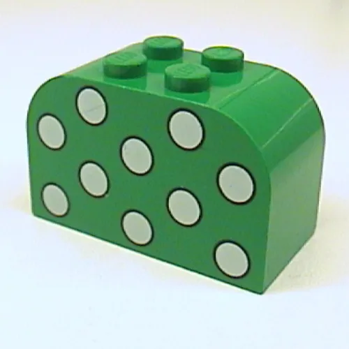 Brick Curved 2 x 4 x 2 Double with Dots Light Green Print