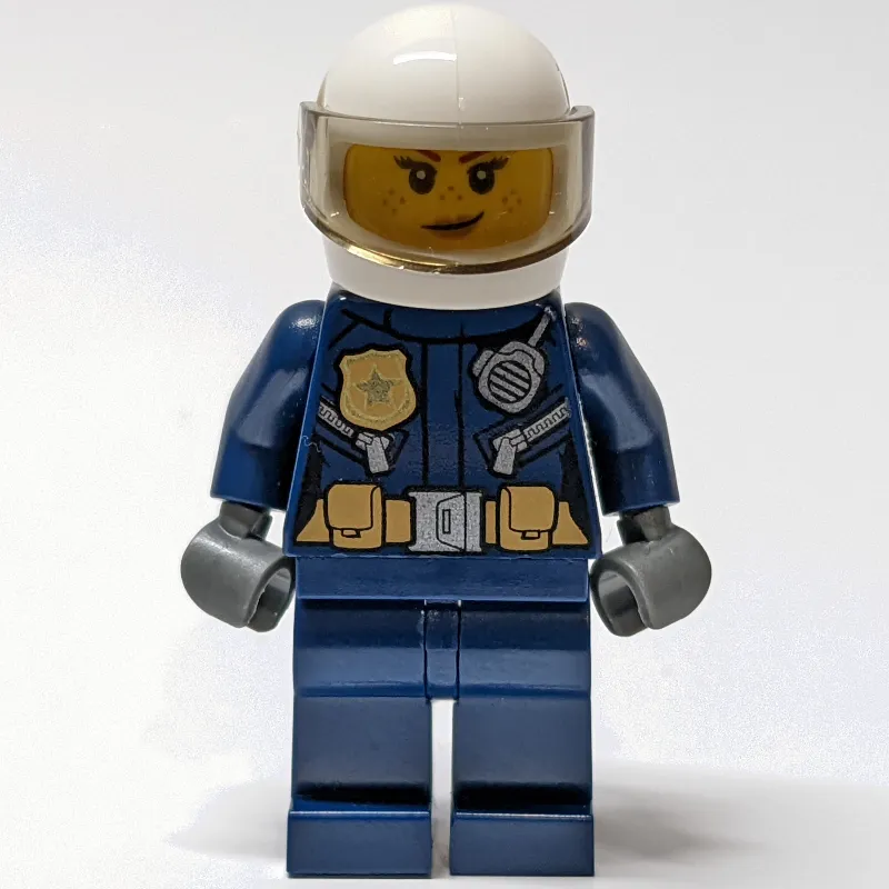 Policewoman, Dark Blue Jacket with Radio and Badge, White Helmet with Visor  (3626cpr2589 Head)