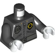 Torso Jacket with 3 Zippers, Minifig Head Police Badge, Radio and Belt Print, Black Arms, White Hands