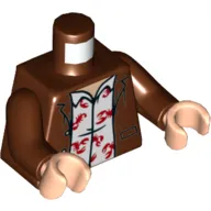 Torso Jacket, Open over White Shirt with Red Scorpions Print, Reddish Brown Arms, Light Nougat Hands