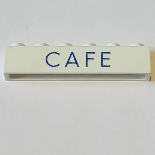 Brick 1 x 6 without Bottom Tubes with Cross Side Supports with 'CAFE' Thin Blue print