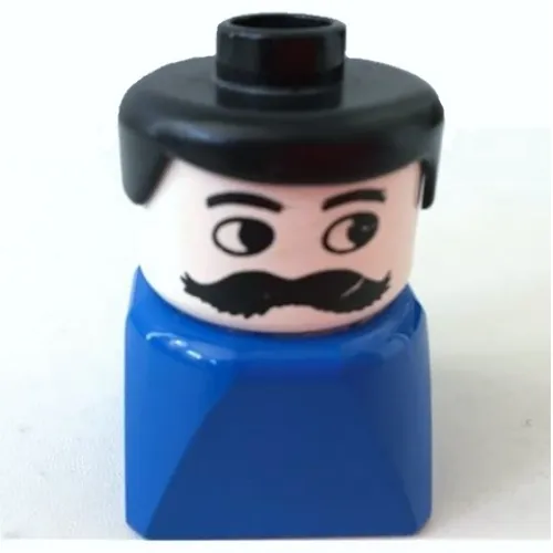 Duplo 2 x 2 x 2 Figure Brick Early, Neat Hair Black, Mustache Print