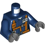 Torso Shirt with Belt, Orange Safety Harness, ID Badge, Pockets, Radio Print, Dark Blue Arms, Dark Bluish Gray Hands