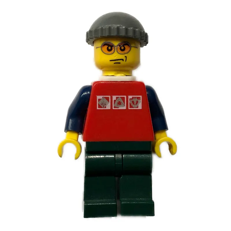 Man, Red Shirt with Dark Blue Arms, Dark Bluish Gray Hat, Orange Sunglasses