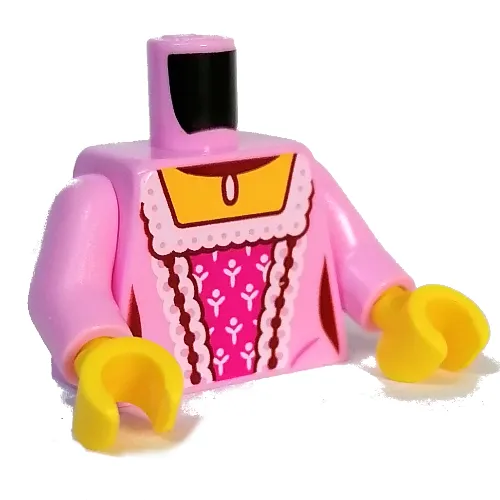 Torso, Dark Pink Underdress, White Trim print, Bright Pink Arms, Yellow Hands