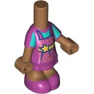 Microdoll Body Short Dress Magenta with Dark Azure Shirt, Gold Band with Star, Spots print