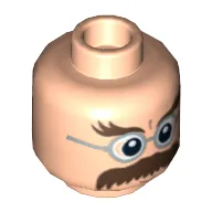 Minifig Head Filius Flitwick, Glasses, Bushy Moustache and Eyebrows Print