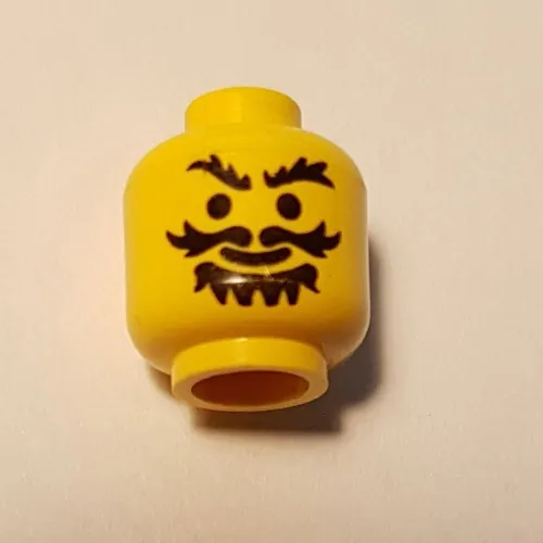 Minifig Head Knight, Moustache Wavy, Goatee and Bushy Eyebrows Print [Blocked Open Stud]