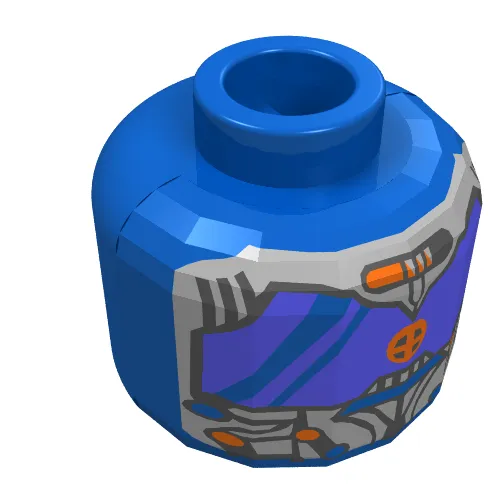 Minifig Head Droid, Large Blue Mask Print [Blocked Open Stud]