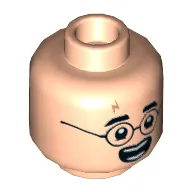 Minifig Head Harry Potter, Round Glasses, Lightning Scar, Open Mouth / Closed Mouth Print