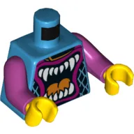 Torso Race Jacket, Large Mouth with Fangs and Tongue Print, Magenta Arms, Yellow Hands