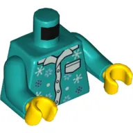 Torso Pajama Shirt, Collar, Pocket, and Snowflakes Print, Dark Turquoise Arms, Yellow Hands