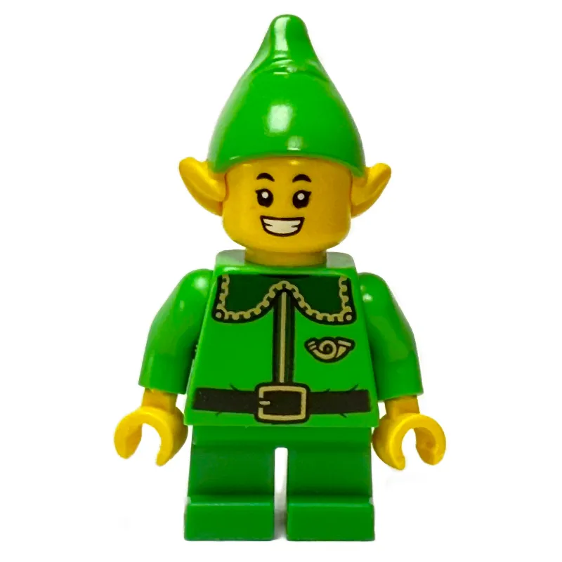 Elf / Postal Elf - Bright Green Torso, Green Legs, Bright Green Hat, Dark Green Collar, Teeth Smile