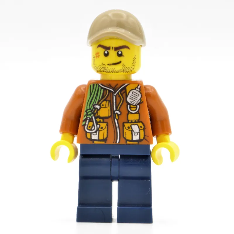 Explorer, Jacket with Pouches, Radio, and Rope, Dark Tan Cap, Stubble and Scar