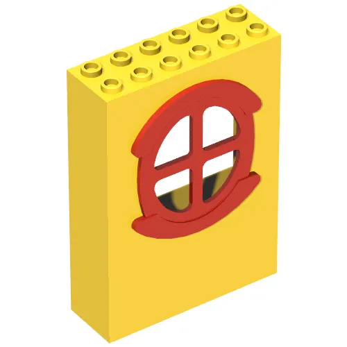 Fabuland, Building, 2 x 6 x 7 with Window, Round Type 1 Red