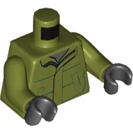 Torso Coat with Pockets and Open Collar Print, Olive Green Arms, Black Hands