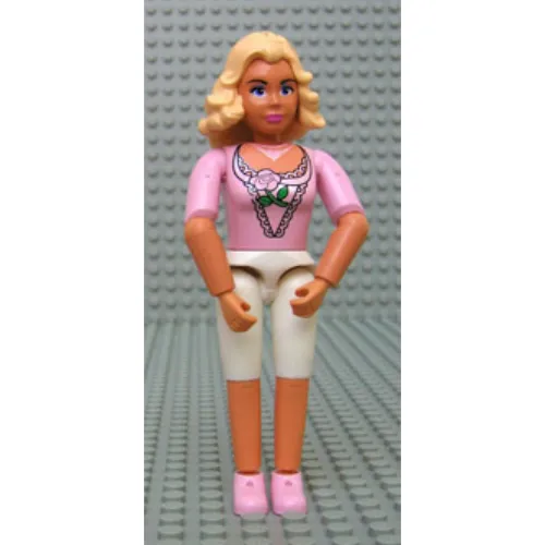 Belville Figure Articulated Elbows, Female, Light Yellow Hair, White Shorts, Pink Shirt with Rose Print