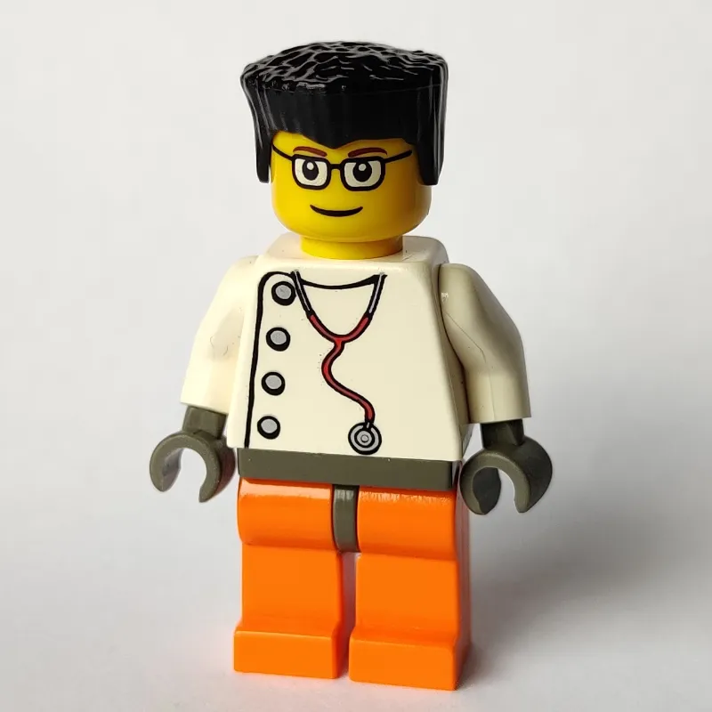 Doctor, White Shirt with Stethoscope and Side Buttons, Black Hair, Glasses