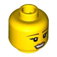 Minifig Head Cheerleader, Eyes with Eyelashes, Thin Brown Eyebrows and Pale Pink Lipstick with Open Mouth Print [Blocked Open Stud]