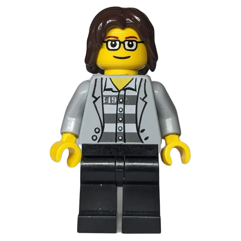 Light Bluish Grey Torso, Black Legs, Dark Brown Hair