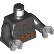Torso Jacket, Silver Tubes and Connectors, Orange Midriff Print (Quay Tolsite), Black Arms, Light Bluish Gray Hands