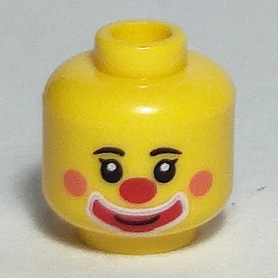 Minifig Head Clown, Dark Pink Cheeks, Red Nose, Red Mouth with White Outline Print