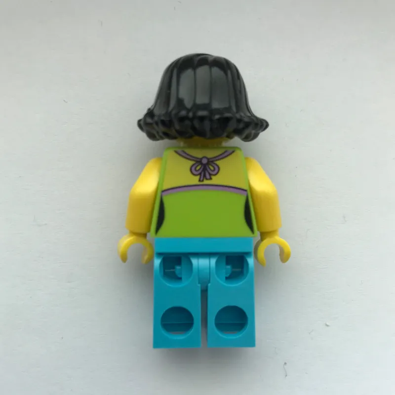 Woman, Lime Halter Top with Dolphins, Medium Azure Legs, Black Hair