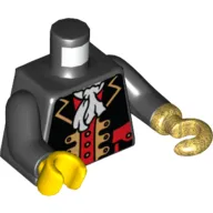 Torso Pirate Captain Jacket with White Ascot / '2011 The LEGO Store Pleasanton, CA' on Back Print, Black Arms, Yellow Hand Right, Pearl Gold Hook Left
