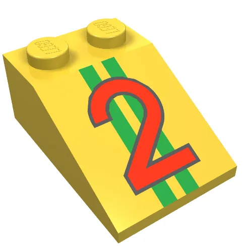 Slope 33° 3 x 2 with Red '2' over Two Green Stripes Print