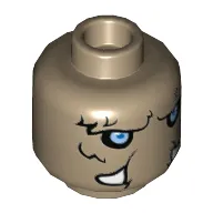 Minifig Head Mungus, Dual Sided, Mammoth Fur, Light Blue Eyes, Tusks, Neutral / Stern Print