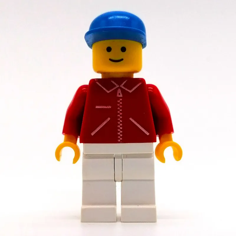Man, Red Jacket with Zipper and Pockets, White Legs, Blue Cap