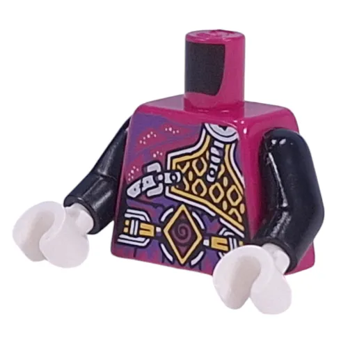 Torso, Silver/Bright Light Yellow Chest Armor, Silber Straps, Magenta Lines, Belt with Bright Light Yellow/Magenta Diamond Symbol print, Black Arms, White Hands