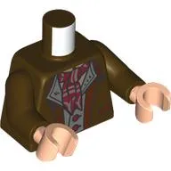 Torso, Jacket, Reddish brown Collar, Pockets, Dark Bluish Grey Shirt, Buttons, Dark Red Striped Handkerchief Tie Print, Dark Brown Arms, Light Nougat Hands