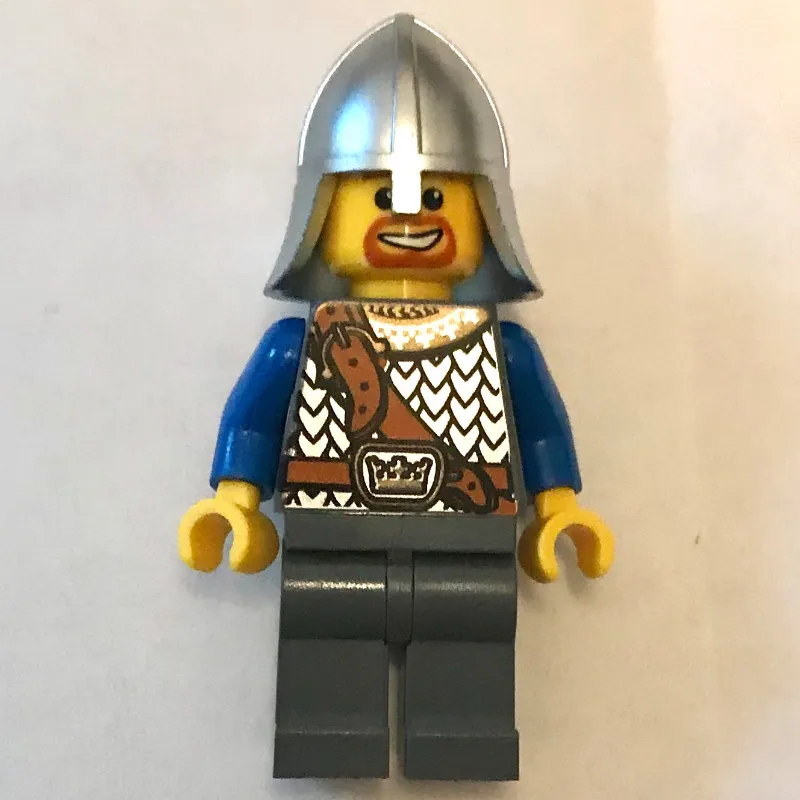 Knight - Blue Torso, Dark Bluish Grey legs, Metallic Silver Helmet