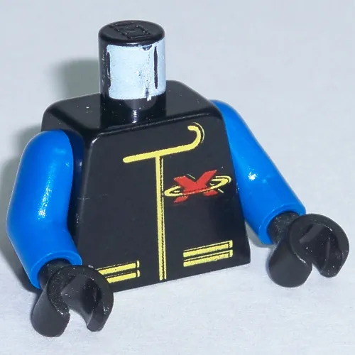 Torso Jacket with Red Extreme Team 'X' Logo Print, Blue Arms, Black Hands