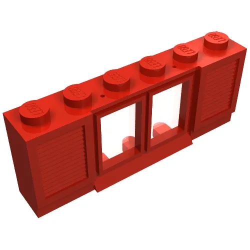 Window 1 x 6 x 2 with Shutters (old type) with Extended Lip and Solid Studs, with Fixed Glass