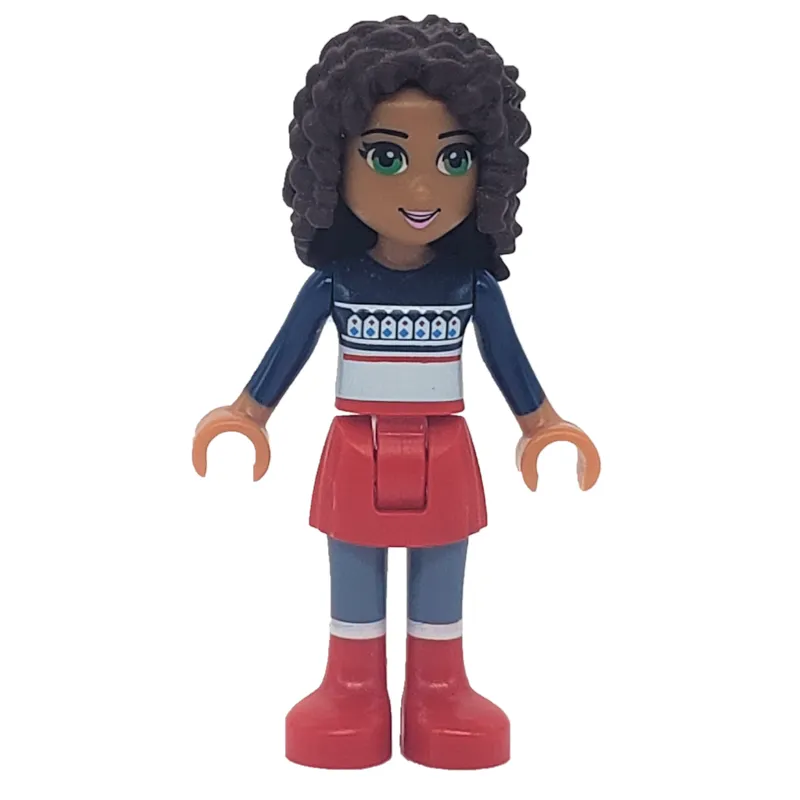 Andrea - Dark Blue Christmas Sweater, Red Skirt